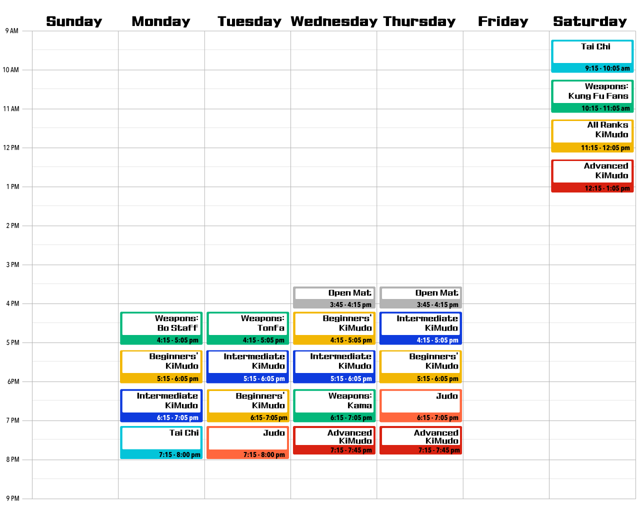 Autumn 2024 Martial Arts Schedule